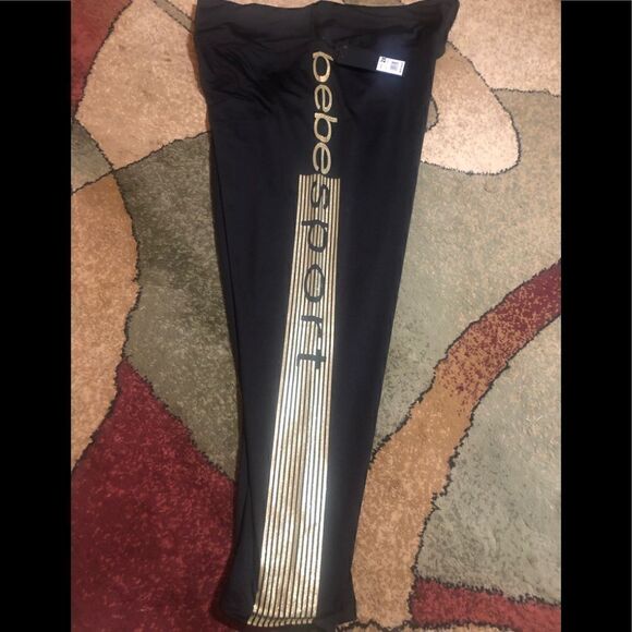 NWT BEBE SPORT joggers with gold wide logo . - Picture 1 of 7